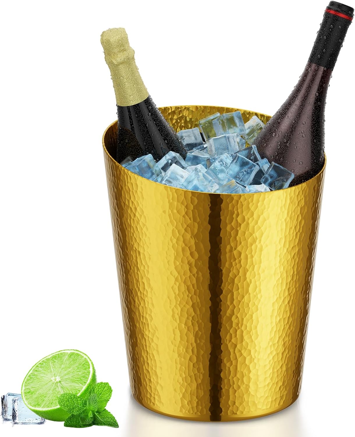 Ultimate Party Essential 5-Liter Premium Champagne Ice Bucket Elegant Gold Handle Stainless Steel in Stunning Metal Gold