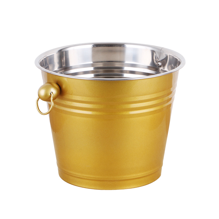 Ice Bucket Stainless Steel No Lid Champagne Bucket  High Quality  Plate Wine Chiller With Leather Handheld