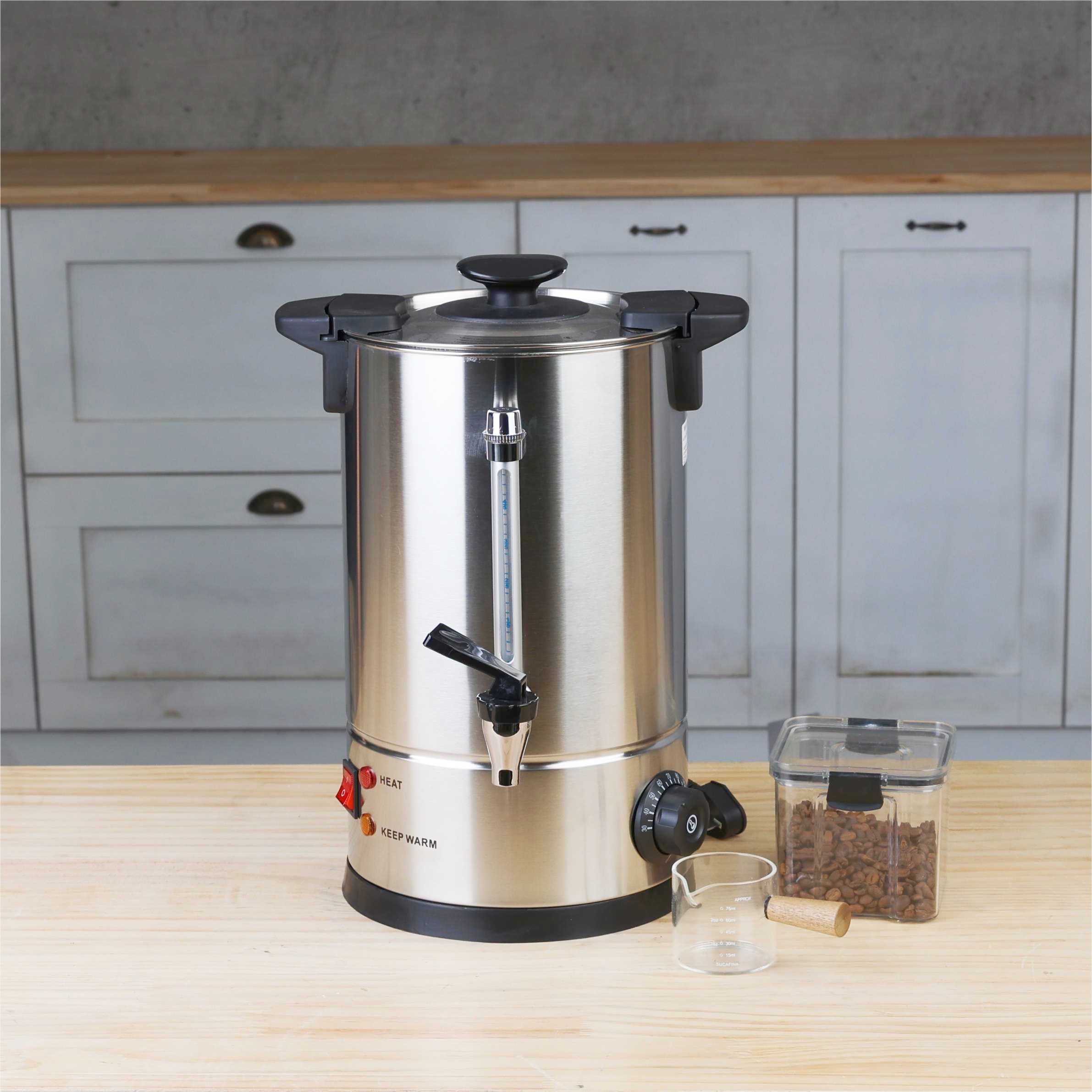 Commercial Water Boiler Milk Tea Bucket Hot Drinking Dispenser Double Wall Stainless Steel Coffee Urn Filter 500W Multi-Plug