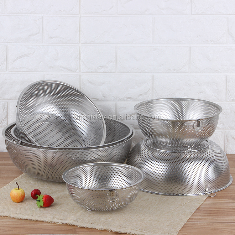 Stainless Steel Strainer Fruit Vegetable Basket for Kitchen Food Colander Basket Kitchen Tool Round Colander Strainer