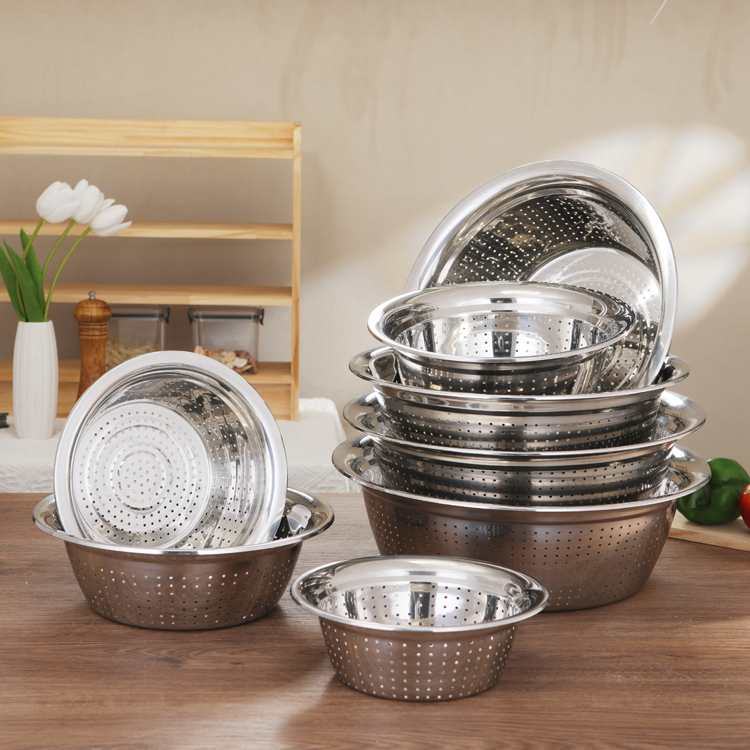 Customization 20-40cm Stainless Steel Strainer Rice Colanders Vegetable Basin Durable Mesh Basket Colander